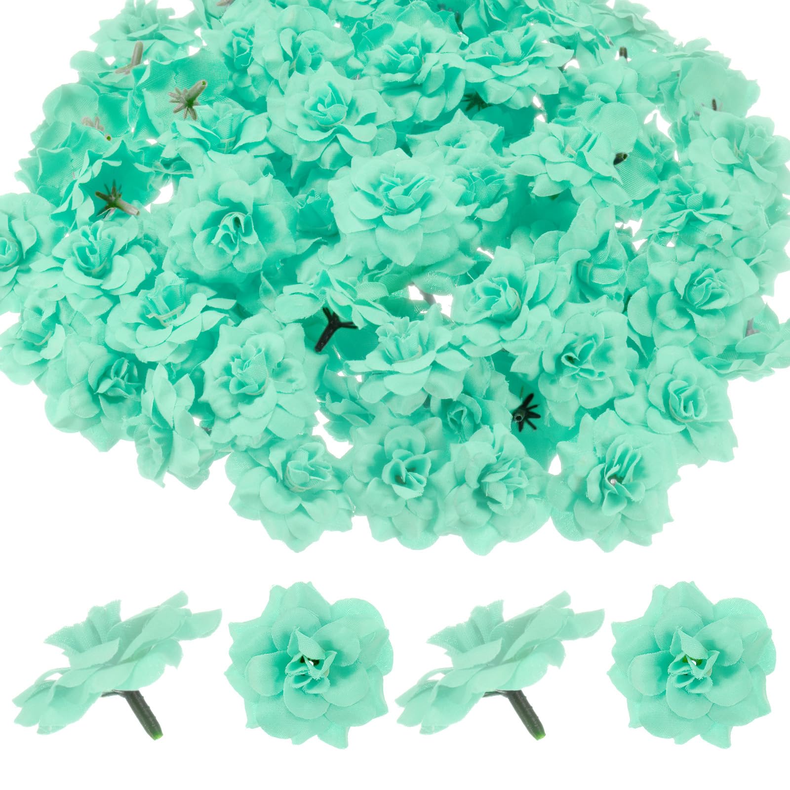 M METERXITY 100-Pack Artificial Roses Heads, Silk Faux Rose Head for Wedding/Bouquet/Flower Wall/DIY Crafts/Party Decoration, Fake Bloom Flower Heads Buds [Lake Blue]