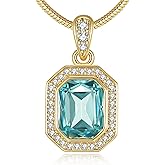 Valentine's Day Gifts for Her 14K Plated Gold Necklace for Women Square Crystal Necklace with Snake Chain Gold Jewelry for Womens Birthday Gifts for Wife Birthstone Necklaces for Wife Jewelry for Girlfriend Gift for Anniversary Wedding Valentines Mother's Day