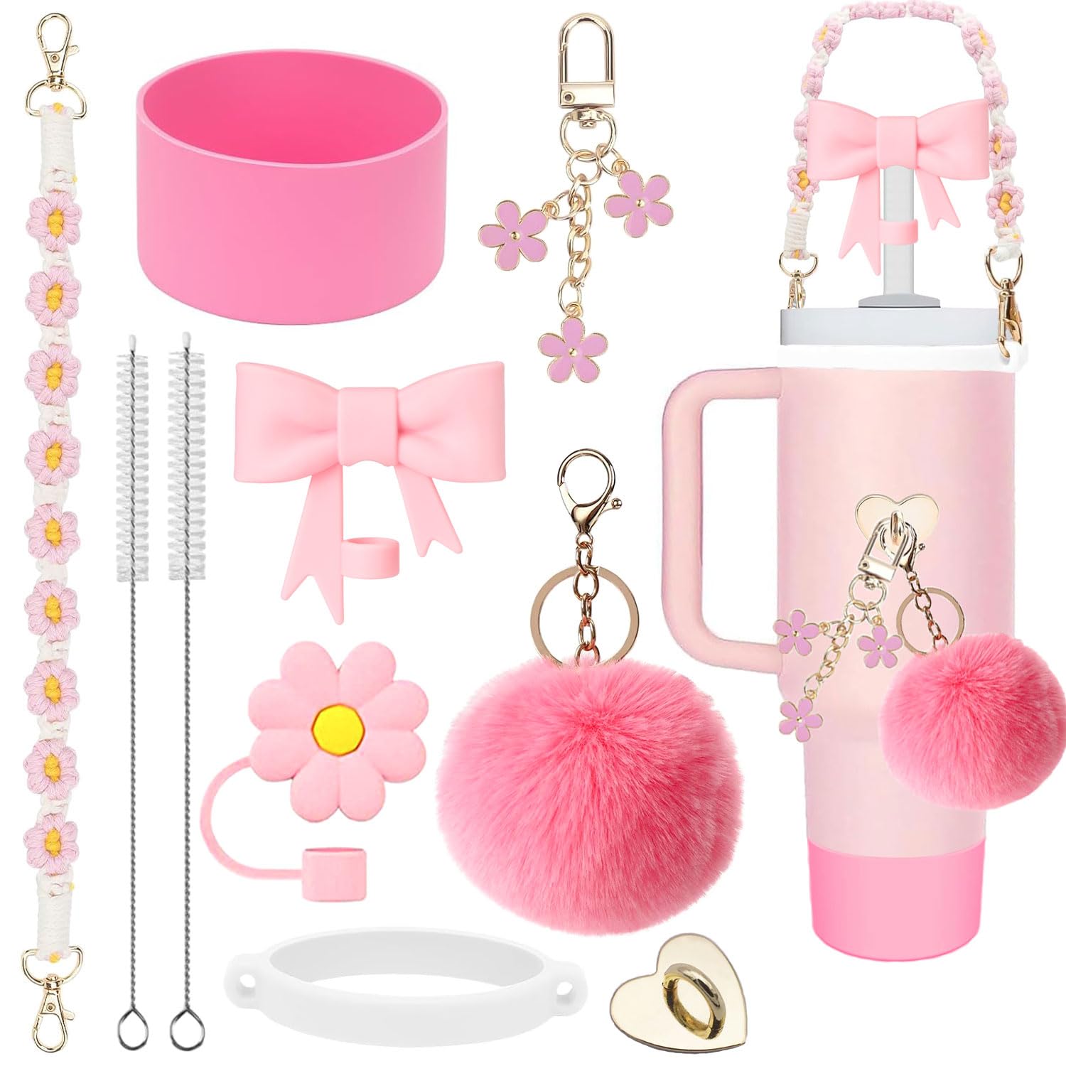 Photo 1 of 10Pcs for Stanley Cup Accessories, Silicone Straw Cover Reusable Water Bottle Handle Strap for Stanley Boot and Charms - Keychain Designs for Stanley 30&40oz Tumbler Accessories (Light Pink)