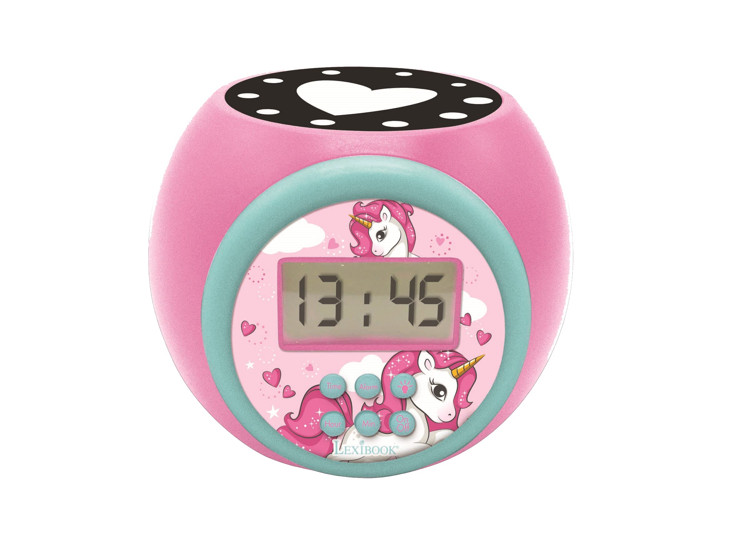 LEXIBOOK Projector Alarm Clock Unicorn with snooze function and alarm function, Night light with timer, LCD screen, battery operated, Pink, RL977UNI — image 1