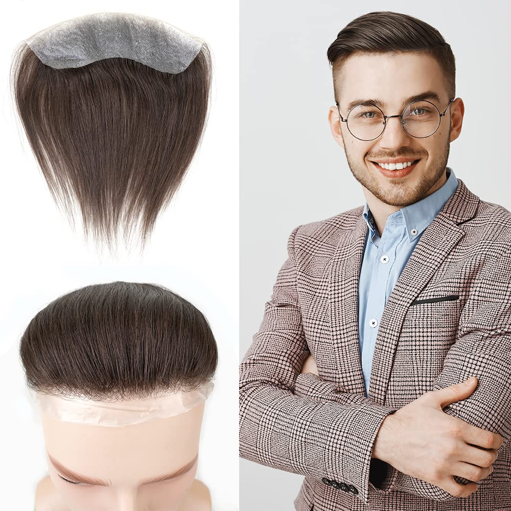 Lordhair V-Shape Frontal Hairpiece for Men, Natural Human Hair System with PU Thin Skin for Receding Hairline Coverage