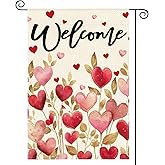 AVOIN colorlife Valentines Day Love Hearts Garden Flag 12x18 Inch Double Sided Outside, Floral Welcome Anniversary Yard Outdoor Flag
