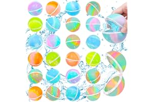yohica 24PCS Rainbow Color Reusable Water Balloons Water Balls,Bbiodegradable Water Balloons,Soft Silicone Water Balloons Self Sealing Quick Fill Summer Games for Kids Outside,Summer Fun Party Gift