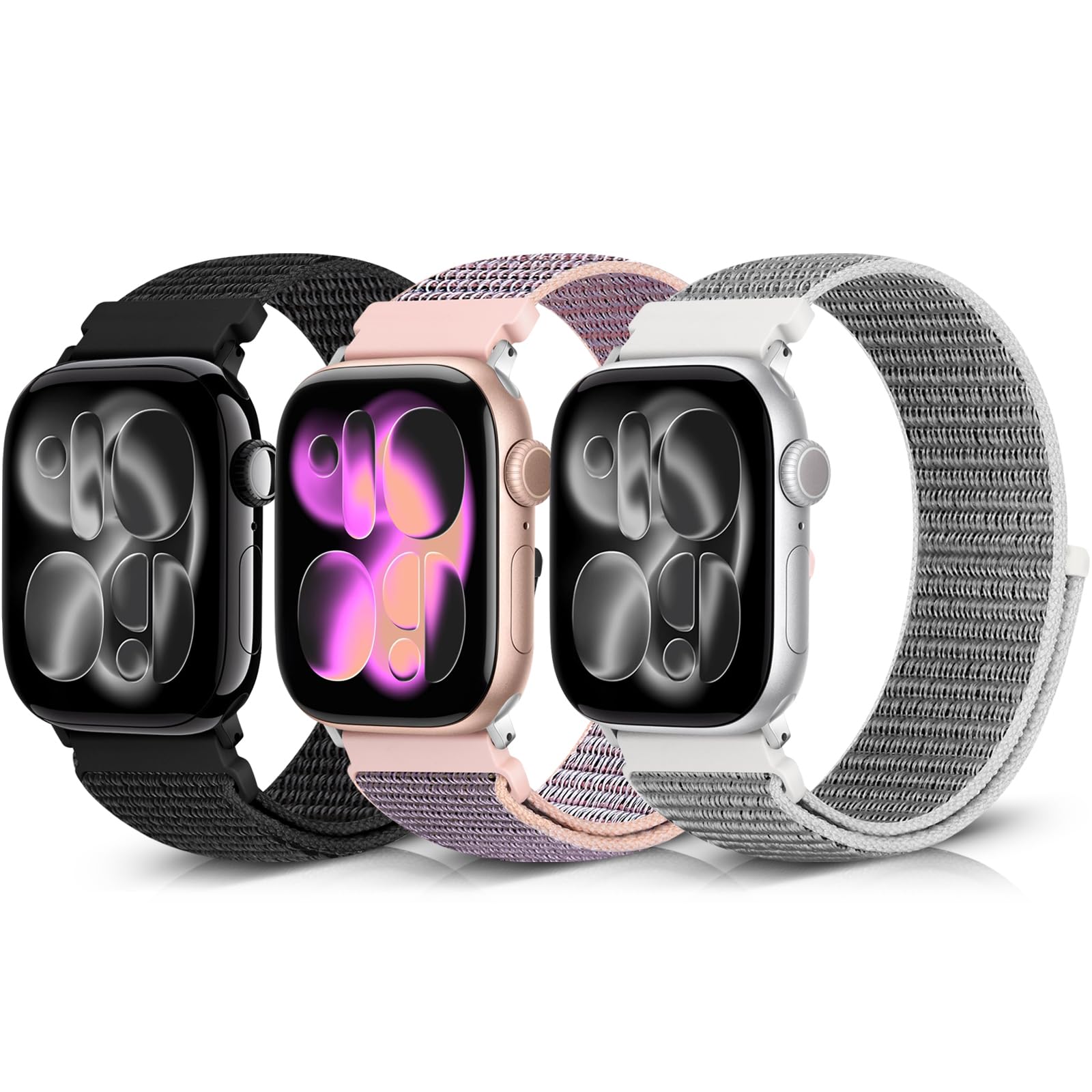 Bcuckood Nylon Sport Bands Compatible with Apple Watch Band 49mm 45mm 46mm 44mm 42mm 41mm 40mm 38mm Women Men, Adjustable Solo Loop Bands for iWatch Series 11 10 9 8 7 6 5 4 3 SE Ultra 2 1, 3 Pack
