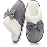 NineCiFun Womens Bow Scuff Slippers Corduroy Plush Faux Fur Lining Memory Foam Non Slip Indoor Outdoor House Shoes