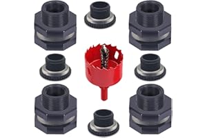 Qitdathn 4 PCS Rain Barrel Bulkhead Fitting kit with Plugs and Hole Saw Tool, 1" (Inside Diameter is About 32mm) PVC Spigot C