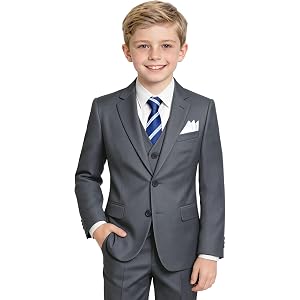 DIARY SHOW Boys’ 8-Piece Stretch Formal Suit Set, Slim, Husky & Plus Size | Kids Suit Includes Jacket, Vest, Pants, Shirt, Zi