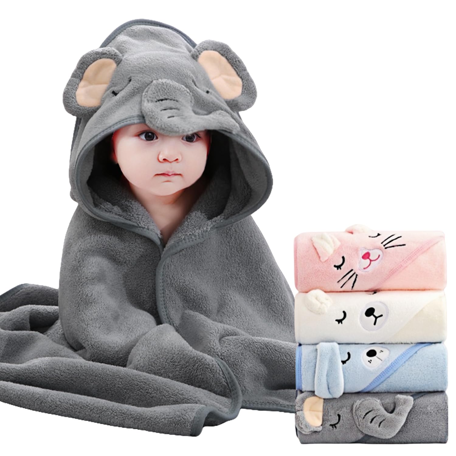 Photo 1 of SEVDO 4Pcs Baby Hooded Towel,31 * 31 in Toddler Bath Towels for Newborn Babies,Toallas de Baño para Bebe,Organic Infant Kids Boy Essentials 1-3