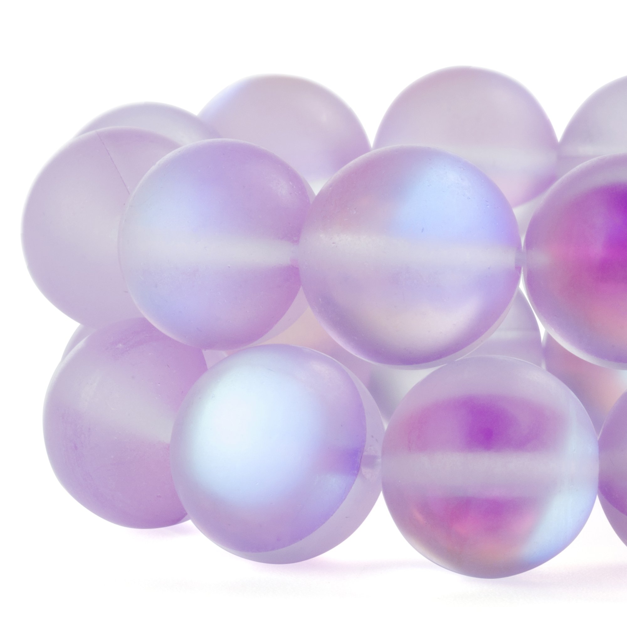 RUBYCA 10mm Round Moonstone Matte Crystal Glass Beads Aura for Jewellery Making Purple, 1 Strand