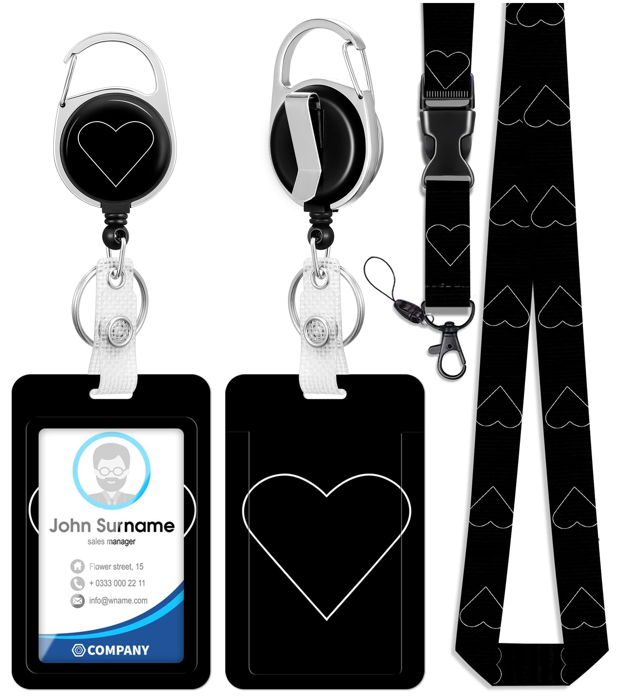 Photo 1 of Toykee ID Badge Holder with Lanyard and Retractable Badge Reel Clip, Love Heart Card Name Tag Lanyard Vertical ID Protector Bage Clips for Nurse Nursing Doctor Teacher Student Black