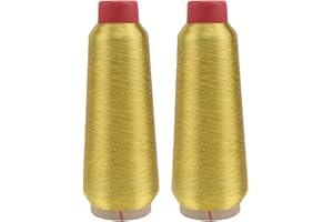 SHERCHPRY 2 Rolls Golden Metallic Embroidery Thread 150d Sewing Machine Cross Stitch Yarn for Decorative