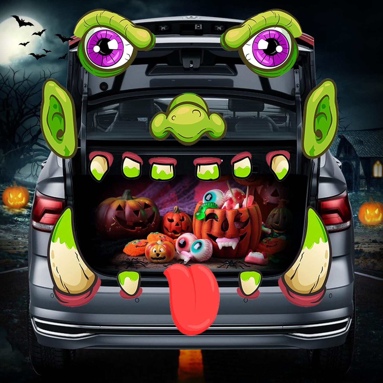 Garage Door Decorations - GreceYou Large Halloween Trunk or Treat Car Decorations Kit, 3D Monster Design Trunk or Treat Decoration Kit for SUV, Halloween Stickers for Car Archway Garage Door, Halloween Party Decoration