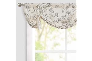 jinchan Tie Up Valance Floral Linen for Windows Farmhouse Valance 36 Inch Peonies Botanical Short Window Treatment Adjustable for Kitchen Living Room Light Filtering 1 Panel Black on Beige