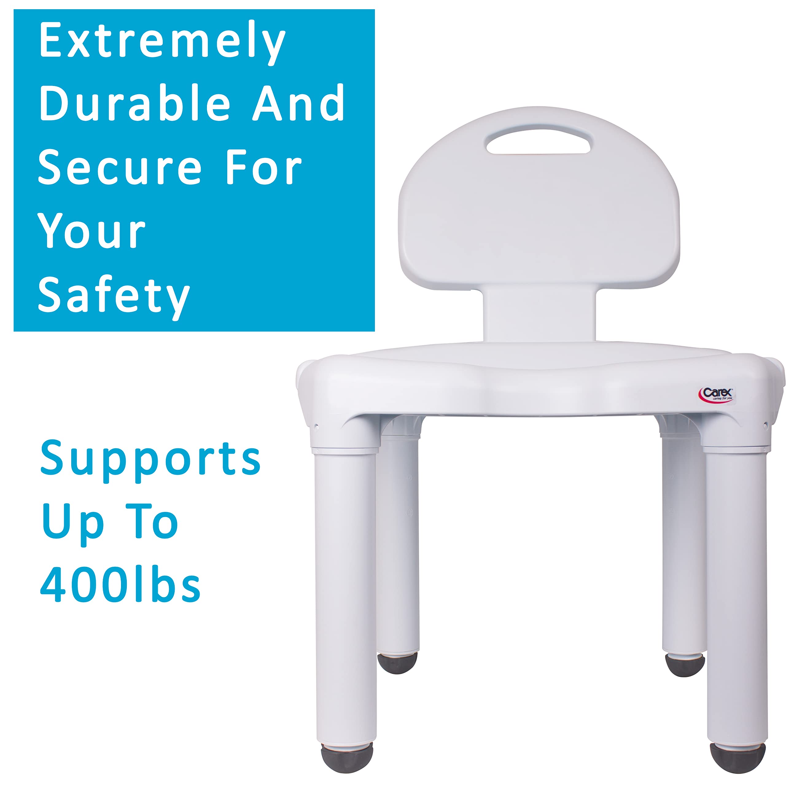 Carex Bath Seat And Shower Chair with Backrest for Seniors, Bath Chair For Elderly, Disabled, Handicap, and Injured Persons, Supports Up To 400lbs, Shower Seat For Inside Shower, Made in USA