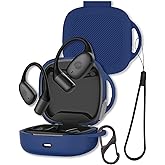 Case for Raycon Essential Open Earbuds, FJIASTB Soft Silicone Protective Cover with Carabiner and Lanyard, Shockproof (Dark Blue)