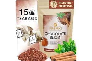 BREWIX, Chocolate Rooibos Herbal Tea (15 Pyramid Tea Bags) | Rich Red Tea with Cocoa, Cinnamon & Mint | Naturally Caffeine-Free | Dessert-Inspired Wellness Blend | Soothing Red Tea for Evening Comfort