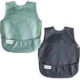 Tiny Twinkle Mess Proof Baby Bibs | 2 Pack Waterproof Toddler Bib for Eating | Baby Apron for Feeding, Machine Washable, Perfect Shower Gift (Sage Charcoal, 2-4Y)