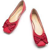 C.Paravano Women's Flats | Square Toe Shoes for Women | Womens Leather Shoes | Flats for Women Dressy | Red Flats Shoes | Slip On Ballet Flats (Size 6.5,New Red)