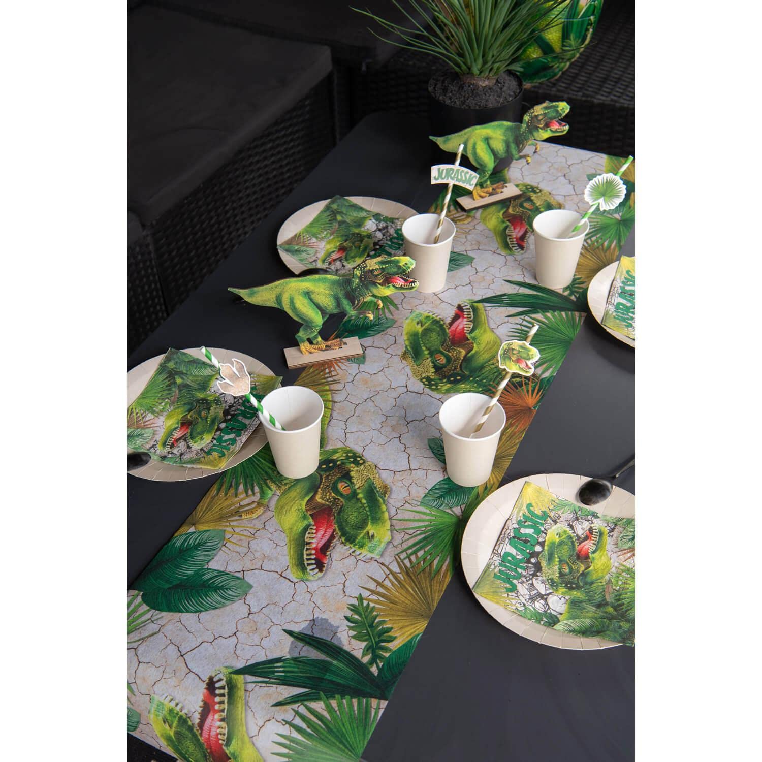 Santex Dinosaur Print Table Runner, Green, Lime Mint, Jungle Pattern, Polyester, 30cm x 5m