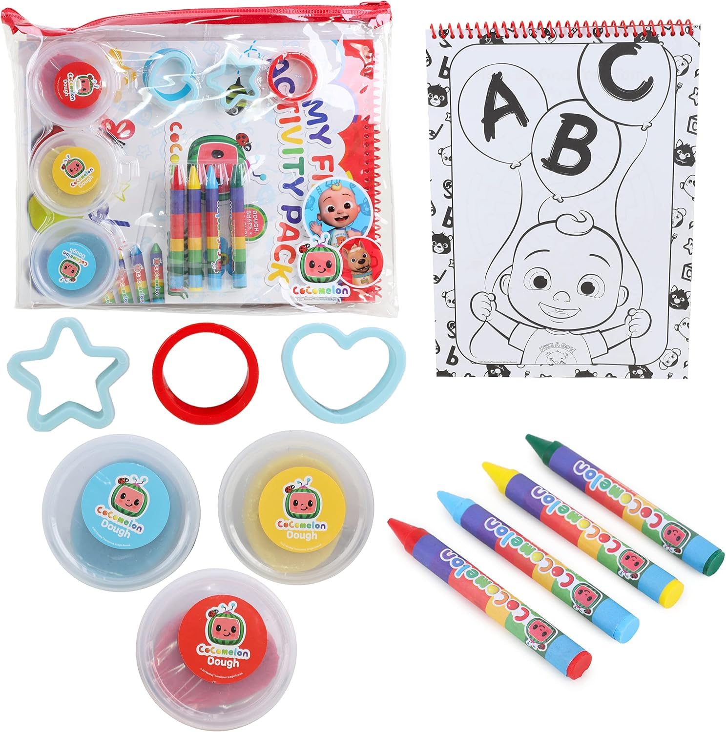 Toyland® Cocomelon Activity Pack With Storage Wallet - A4 Activity Pad, Crayons & Dough / Shapes - Arts & Craft Toys - Travel Toys