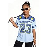 Yawtaut Girl's Jersey Shirts Number Graphic Oversized T-Shirt Boy Short Sleeve V Neck Mesh Tees Kids Sport Jersey