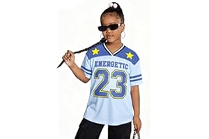 Yawtaut Girl's Jersey Shirts Number Graphic Oversized T-Shirt Boy Short Sleeve V Neck Mesh Tees Kids Sport Jersey