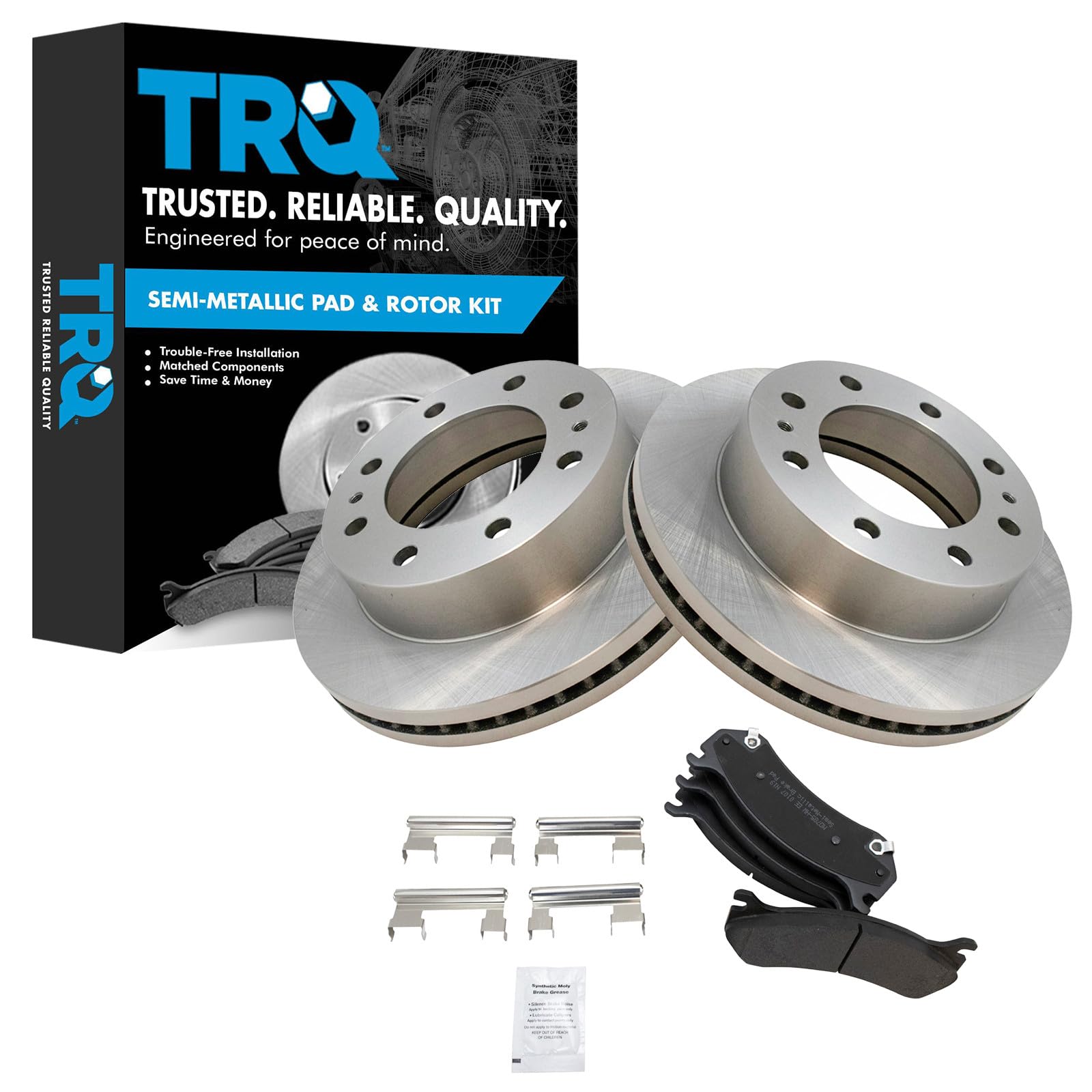 TRQ Front Brake Pad and Rotor Set Semi Metallic Rotors Compatible with 2008 GMC Savana 2500 Image