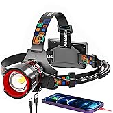 Headlamp Rechargeable 90000 Lumens Ultra Bright Head Lamp Super Bright Hard Hat Light Zoomable IPX54 Headlight Camping Accessories 6 Modes Waterproof Headlight Camping Gear for Adults Cycling Running