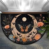 Half Round Door Mat,Art Moon Butterfly Flower Non Slip Absorbent Entrance Doormat,Welcome Mat for Front Door,Low-Profile Semi Circle Floor Mats Area Rugs for Home Kitchen Garage Patio,36