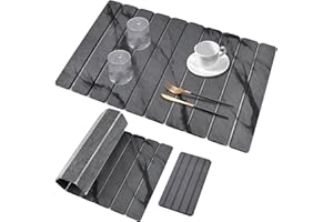 2 PCS Large Stone Dish Drying Mats for Kitchen Counter, 61"(L)×41"(W) Marble Pattern Dish Drying Mat with 20"x 10" Coasters, 