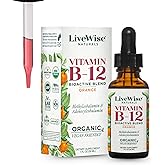 Organic Vitamin B12 1000 mcg Sublingual Liquid Drops For Adults, 6 Months Supply 1 oz, Methylcobalamin & Adenosylcobalamin - Bioactive Blend for Energy, Clarity & Focus - Vegan, Non-GMO, Orange Flavor