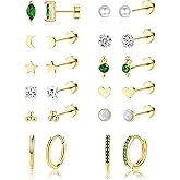 Hypoallergenic Flat Back Earrings for Women Men,20G Flat Back Stud Earrings Huggie Hoop Earring Sets for Multiple Piercing,Small Gold Surgical Steel Flatback Earring Stacks Cartilage Earrings Set