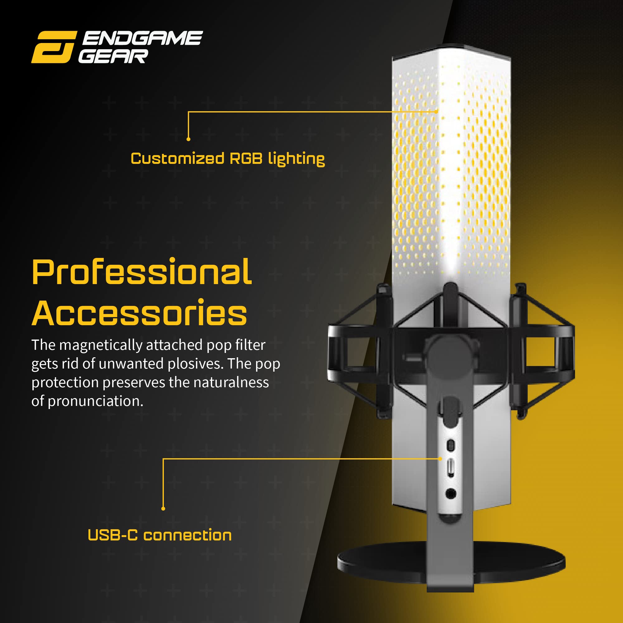 ENDGAME GEAR XSTRM USB Mikrofon für Streaming, Podcast, Aufnahmen in Studioqualität, 24 Bit / 192 kHz, externes Mic, AI-Geräuschunterdrückung, Stummschaltung durch Tippen, PC & Mac - weiß 6