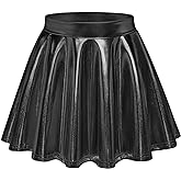 Auranso Girls Metallic Skater Skirt Sparkly Shiny Flared Pleated A-Line Mini Skort