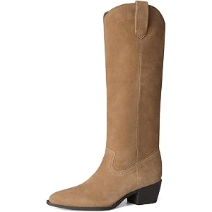 DREAM PAIRS Suede Knee High Chunky Boots for Women | 30 Percent Genuine Leather, 2" Chunky Heel, Pointed Toe Retro Western St