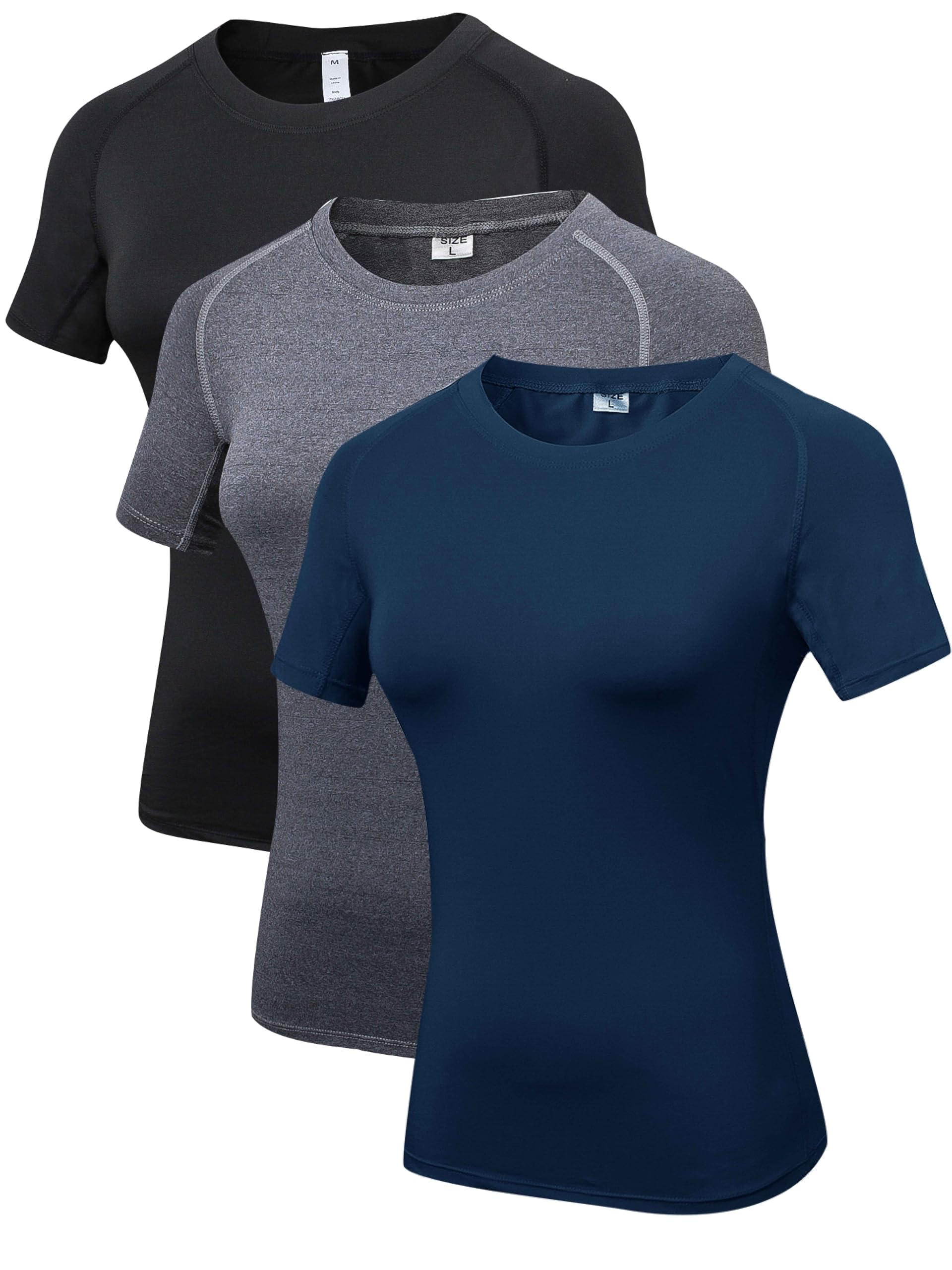 Photo 1 of TAISIM Women's Quick Dry Workout T-Shirts Moisture Wicking Athletic Top for Gym,Yoga, Running,Black,Grey,Navy,Medium