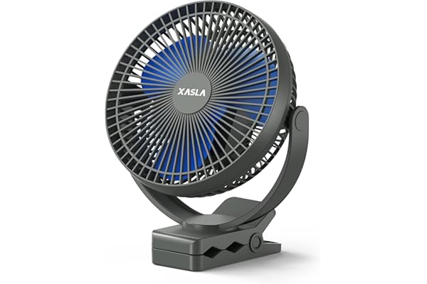 xasla 10000mAh Portable Rechargeable Clip on Fan, 8 inch Battery Operated Fan, 24 Hours Work Time, 4 Speeds Personal Fan, Ide