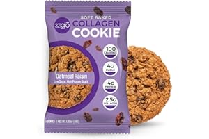 321GLŌ 321glo Collagen Cookies | Soft Baked, High Protein Cookies | Low Carb, Low Sugar | Keto Snack for Women, Men, & Kids | 12 Pack (Oatmeal Raisin)