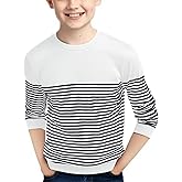 Haloumoning Boys Striped Sweaters Kids Fall Fashion Crewneck Rib Knit Pullover Sweater 5-14 Years