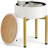 Memobarco 18-Inch Leather Vanity Stool Chair with Storage, Vanity Bench with 4 Golden Metal Legs & Anti-Slip Adjustable Feet,