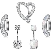 JFORYOU Belly Button Rings Stainless Steel 14G CZ Opal Navel Rings Barbells Women Girls Belly Piercing Jewelry