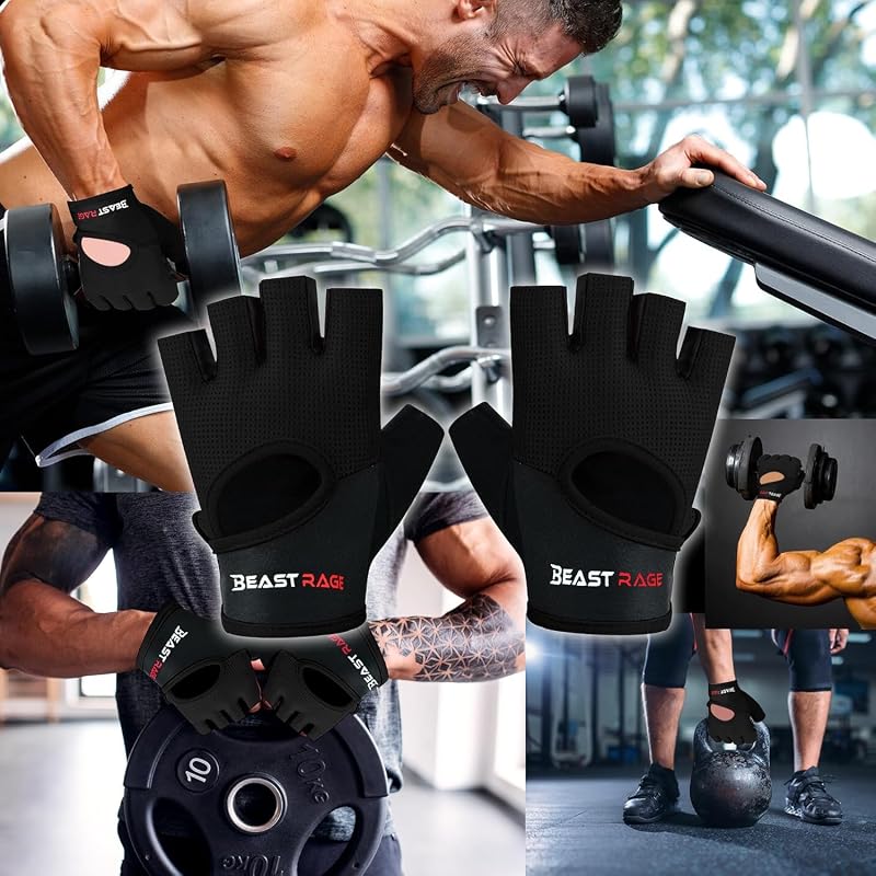 Gants de Fitness Respirants pour Hommes et Femmes Gants d'haltérophilie Bodybuilding Gym Exercice Anti-dérapant Crossfit Musculation Cycling (Noir, M)