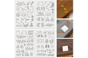 DOODLREAM 56Pcs Mountain Flower Vine Embroidery Pattern Stabilizer, 8.3"x11.7" Deer Antler Book Water Soluble Stick and Stitch Embroidery Sticker, 4 Sheets Tree Hat Hand Sewing DIY Embroidery Paper