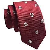 Secdtie Men's Skinny Silk Tie Repp Skull Jacquard Woven Casual Halloween Necktie
