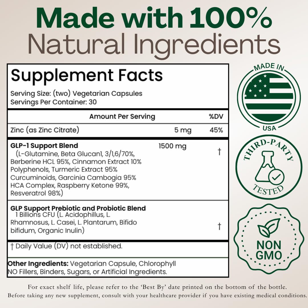 GLP-1 Supplement for Women and Men | Hunger & Metabolism Support - Expert Formulated to Support GLP1 Naturally | Probiotic and Prebiotic (60 Capsules)