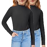 Arshiner Girls 2 Pack Mock Turtleneck Long Sleeve Shirts Slim Fit Casual Trendy Soft Base Layer Top Tee