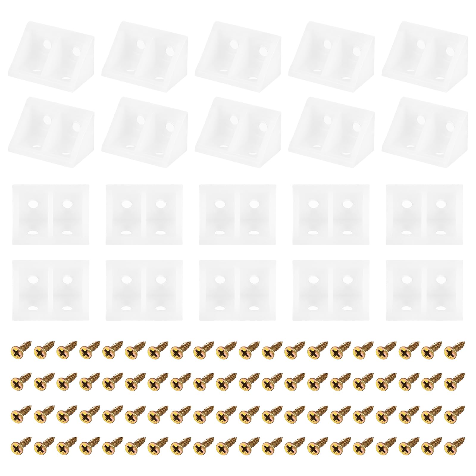 uxcell 50Pcs 90 Degree Plastic Corner Braces, 33x19x19mm Nylon Shelf Right Angle Brackets with Screws for Cabinets, Cupboards (White)