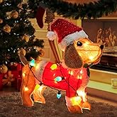 Lighted Christmas Decorations Outdoor/Indoor, 3D Dachshund with Xmas Hat and C9 String Lights, Sausage Dog Christmas Decor for Home Yard Garden Holiday Party