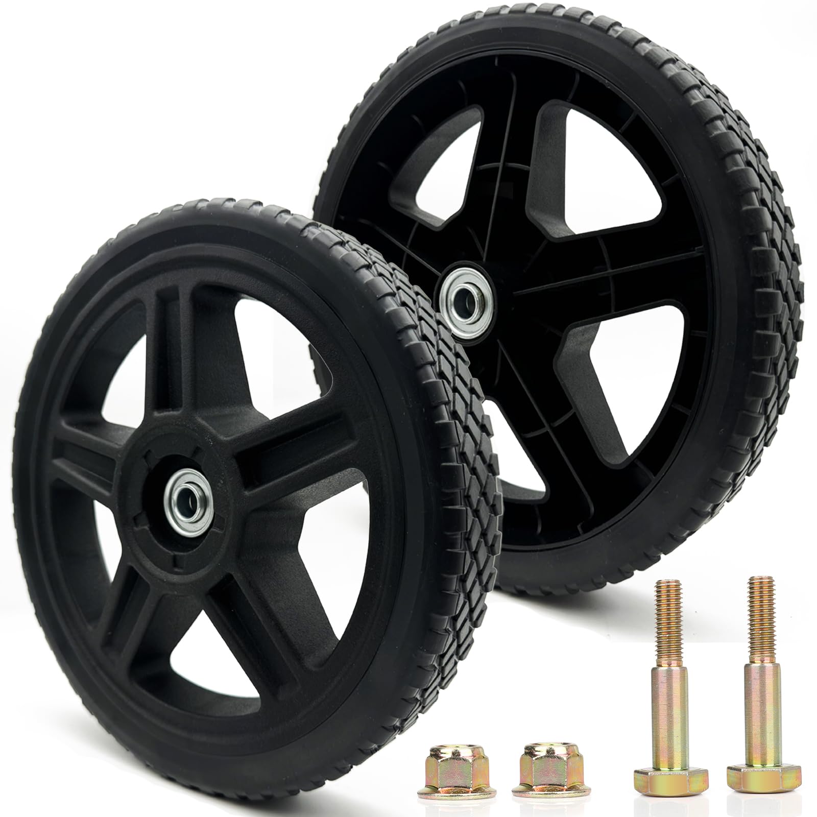 Photo 1 of 10 Inch Lawn Mower Wheels Wheel kits with Bolts & Nuts - Set of 2 Push Mower Plastic Wheels Fits Craftsman Mower Generator Garden Tiller Most Standard Lawn Mowers