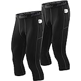 Runhit 3/4 Men's Compression Pants with Pockets,Workout Athletic Tights Leggings Athletic Base Layer Underwear